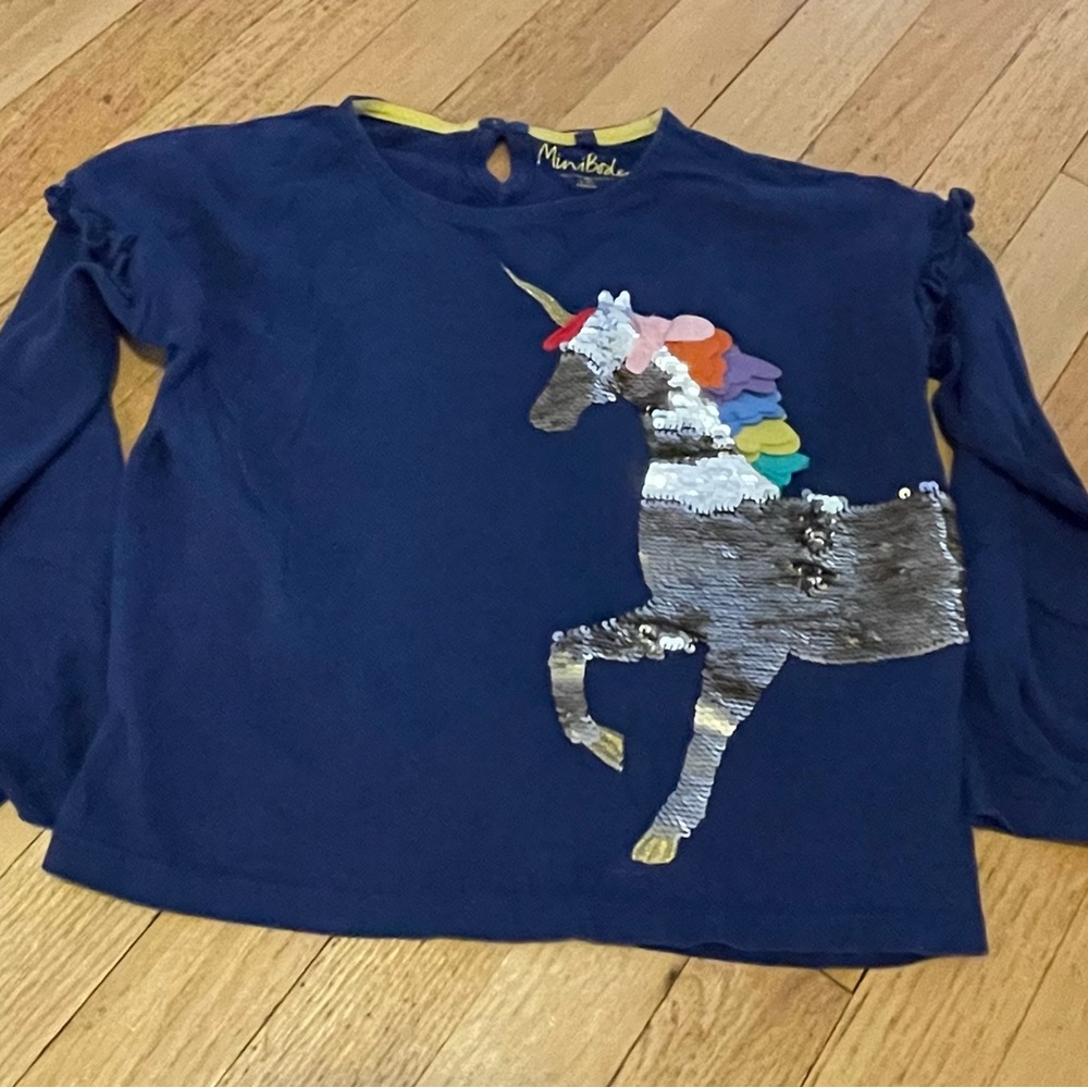 Mini Boden Girls 7/8 Unicorn Sequin Shirt